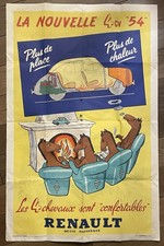 AFFICHE ANCIENNE AUTOMOBILE AUTO RENAULT 4cv 54 CHEVAUX ALCOVER CIRCA 1950