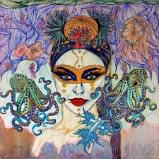 Tableau Abstrait Portrait Manga  Coloré Océan Mer Octopus Pieuvre Fait Main Bleu