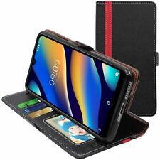 Coque Wiko View3 Lite Portefeuille Housse PU Cuir Porte-Cartes, Noir / Rouge