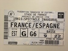 TICKET MATCH SPECTACLE INAUGURAL // FRANCE - ESPAGNE 28 JANVIER 1998