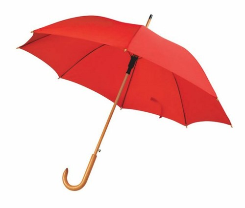 Parapluie rouge manche bois - parapluie,