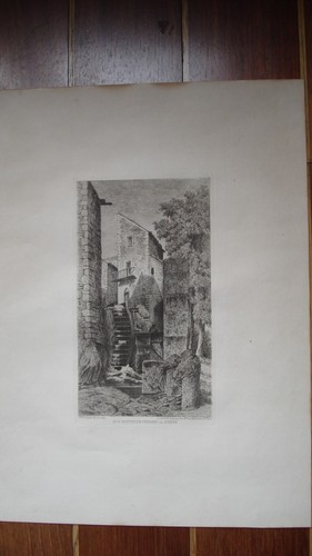 Gravure ancienne xixe moulin - ancienne,