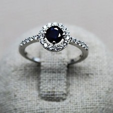 Bague argent 925 zircon bleu nuit CZ avec petits zircons – Cadeau femme