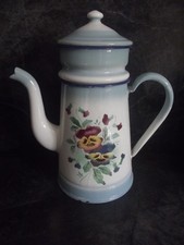Ancienne cafetière émaillée décor de fleurs de pensées enamel objet de cuisine