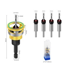 Lot de 5 forets fraisés à quatre lames avec profondeur réglable pour bois