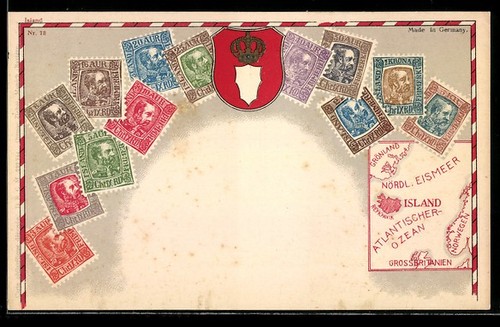 Carte postale islande timbres - islande,,