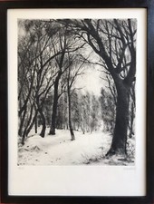 Marcel ROCHE 1890-1959.Forêt sous la neige.Eau forte.SBD.EA.29x39.Cadre