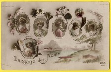 cpa FANTAISIE Langage des Noms FEMMES Fleurs et Qualités MÉDAILLONS Art nouveau
