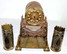 TRAVAIL DE POILU ARTISANAT TRANCHÉE ANCIENNE HORLOGE DOUILLE OBUS SCULPTÉ 14 18!