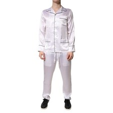 Dolce & Gabbana Pyjama Blanc Satin Soie Hommes Pyjama Ensemble 38/US15 / XS