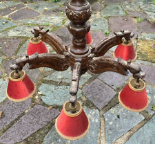 ANTIQUE FRENCH LUSTER WOOD CARVED GOTHIC DRAGONS 6 ARMS LAMP CHANDELIER CHIMERA