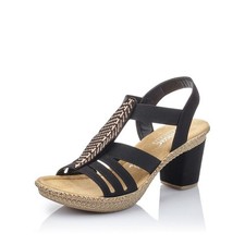 Nu-pieds noir imitation cuir talon 5cm bride élastique grand confort 36 RIEKER