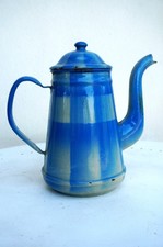 Cafetière ancienne vintage tôle émaillée bleu