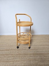 DESSERTE BAR ROULANTE BAMBOU ROTIN VINTAGE DESIGN 1970 CHARIOT