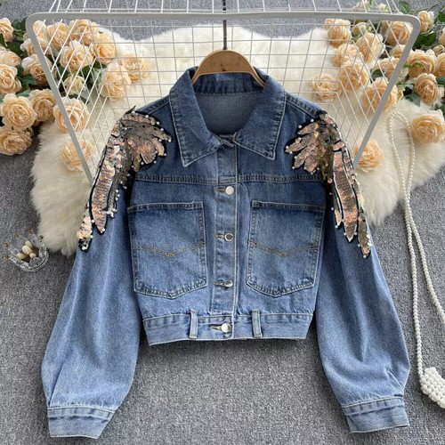 Veste femme bleu paillettes - veste,