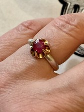 RUBIS VÉRITABLE, OR ROSE 14K ARGENT, SPLENDIDE ANCIENNE BAGUE SOLITAIRE