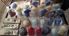 Gros lot de 25 grosse bougies animaux et 3 coffret pot en verre de bougies pomme