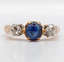 Bague vintage or rose 18k cabochon saphir naturel et diamant taille rose