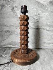 Ancien Pied De Lampe En Bois Tourné Charles Dudouyt,Modèle Pointe De Diamant BE