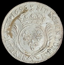 Écu Aux Palmes 1696 X Amiens Louis XIV Flan Reformé Rare R2