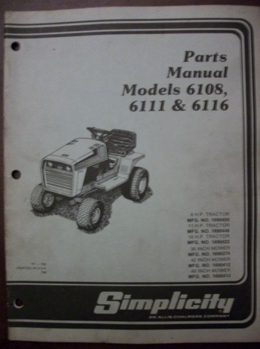 Simplicity parts manual - parts,
