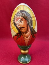 Œuf Religieux Orthodoxe Peint à la Main – Le Christ Couronné d’épines – Signé