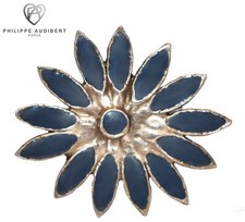 VINTAGE 80's FRENCH SIGNED PHILIPPE AUDIBERT PARIS ENAMELED SILVER FLOWER PIN