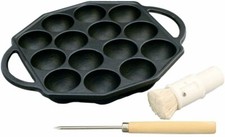 Poêle Takoyaki en fer 14 trous avec pick et brosse à huile 41402