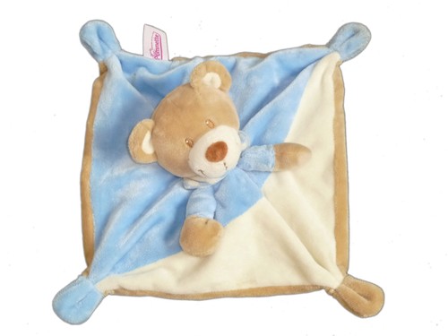 Doudou plat ours - bleu, blanc