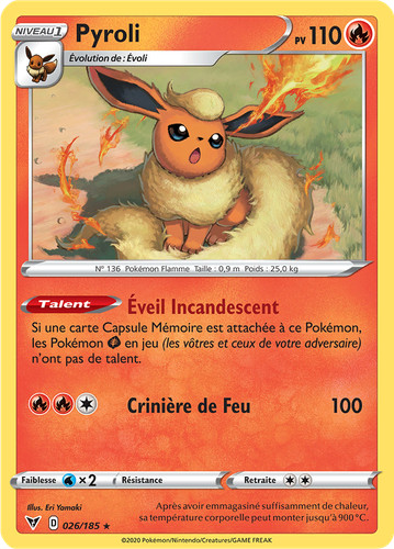 Carte pokémon pyroli 026 - pyroli, 026/185