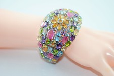 Bracelet femme manchette en saphirs de couleur, argent 925, imposant. NEUF.