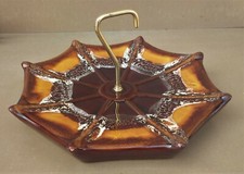 Plateau VALLAURIS céramique anse métal doré vintage table cuisine coupelle #2