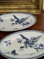 Plat ovale X 2 aux Oiseaux faïence Terre de Fer mod. Favoris.Vermont et Blanchet