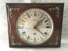 ANCIENNE HORLOGE PENDULE MURALE VINTAGE "VEDETTE" BOIS BRONZE LAITON ELECTRONIC