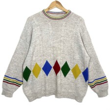 Pull Léger Motifs Géométrique Vintage 80’s (Acrylique x Laine x Alpaga)