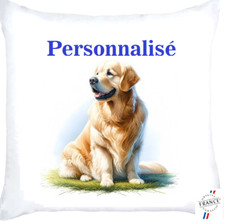 Housse de Coussin Golden Retriever Personnalisé avec le prénom de votre Choix..