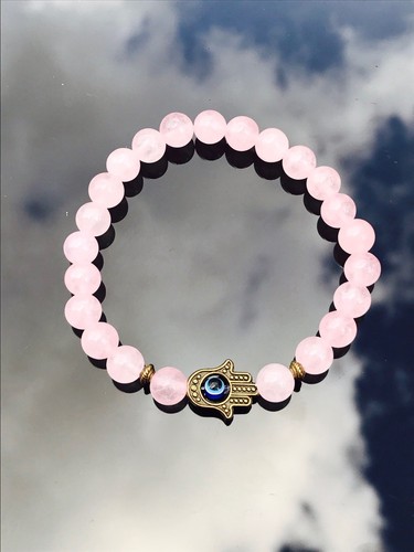 Naturel rose quartz - quartz, hamsa