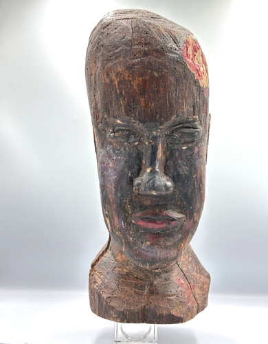 Ancienne statue tête bois - statue,