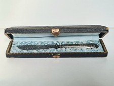 Couteau orfèvrerie manche en argent lame gravée époque 19ème + ecrin Napoléon 3