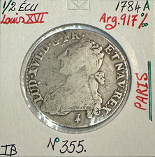 1/2 ECU - LOUIS XVI - 1784 A - Pièce de Monnaie en Argent // TB