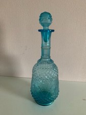 Ancienne CARAFE à vin BLEUE Verre Moulé Alsace Années 40