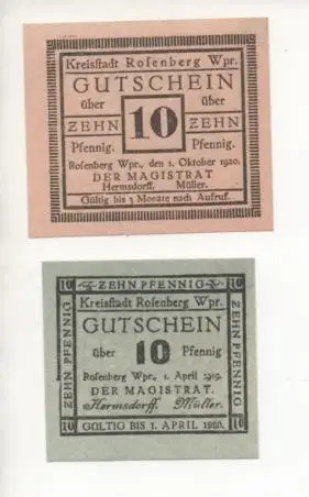 Notgeld rosenberg 2 - -,
