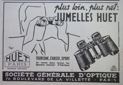 Publicité 1942 jumelles huet - publicitÉ,