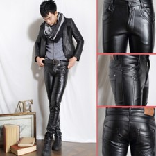 Hommes Simili Cuir Pantalon Slim Ajusté Fête Clubbing Serré Motard Pantalon Punk