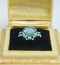 Bague  Femme Or massif Jaune  9 k/carat et Diamant &Topaze Bleu 2.05ct!