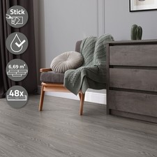 Revêtement de sol PVC lame vinyle adhésif gris aspect chêne 6,69 m² 48 planches