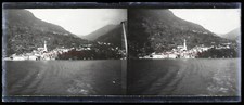 ITALIE Nesso Lac de Côme c1910 Photo NEGATIVE Plaque se verre Stereo Vintage §
