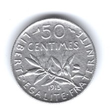 50 Centimes Semeuse 1915 en Argent