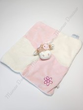 Doudou Plat/Mouchoir Carré Lola Vache Rose Clair Blanc Crème Beige Fleur Noukies