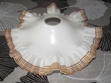 Ancien lustre/abat jour à dentelles-opaline blanc et marron -plafonnier 